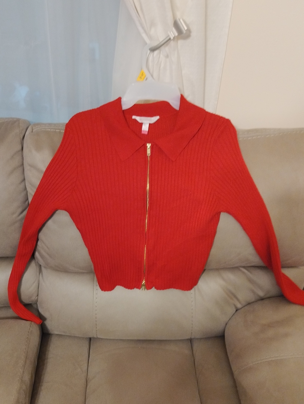 No Boundaries Red Ribbed Zip-Front Cardigan Sweater